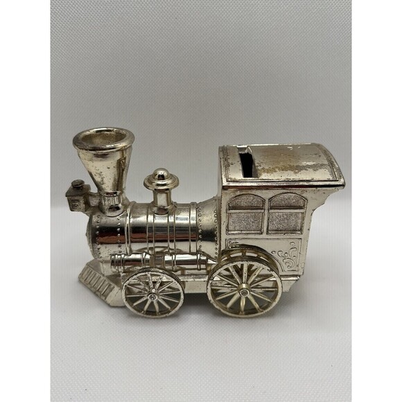 Train/locomotive Coin Bank - Silverplate - Moving Wheels Vintage made in Japan - Picture 2 of 5